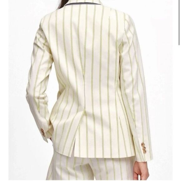 🆕 BANANA REPUBLIC women’s neon lime stripped LONG & LEAN-FIT STRIPE BLAZER sz 8 - Picture 3 of 11